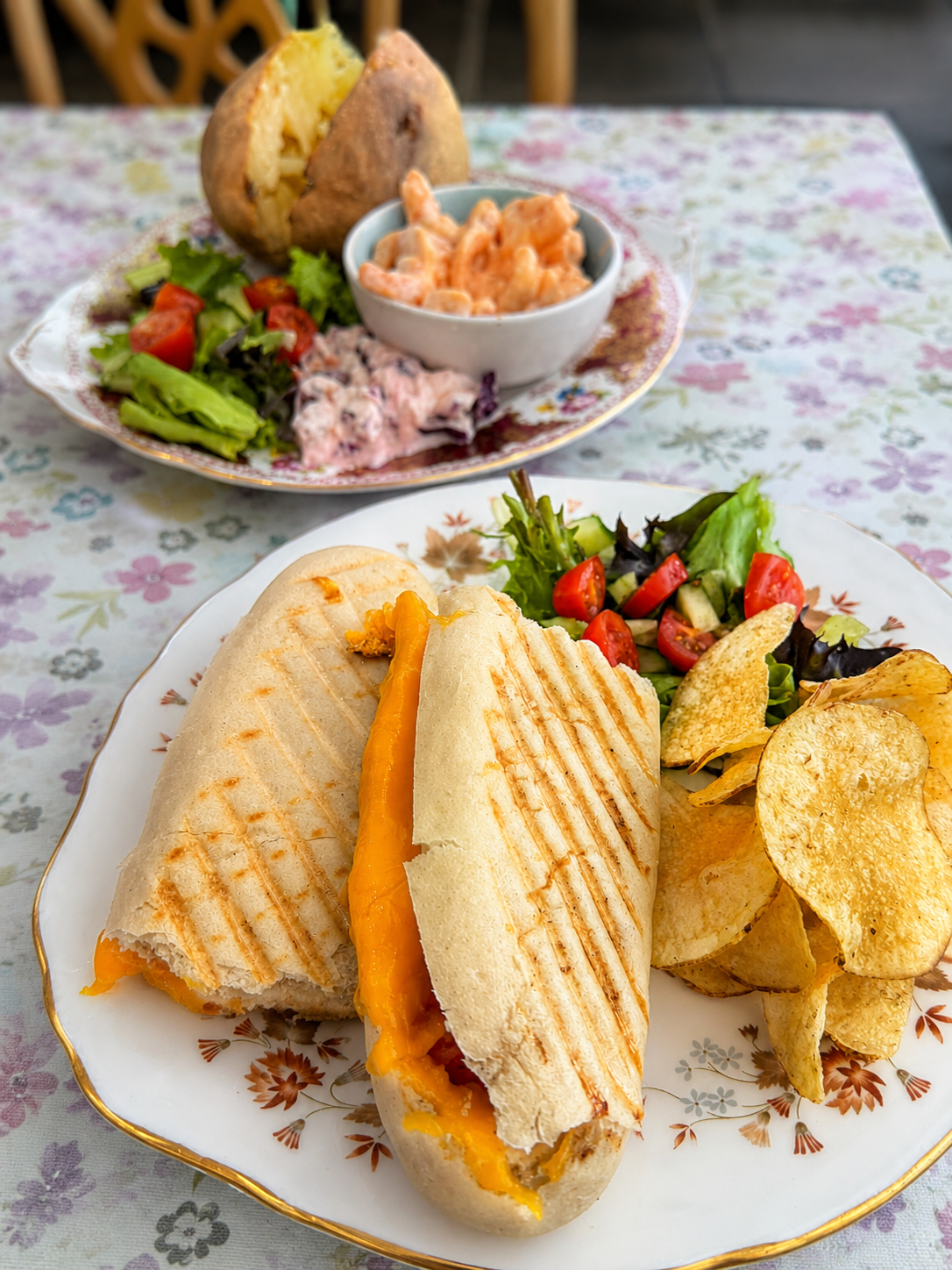Toasted panini with salad and crisps at The Tea Cosy